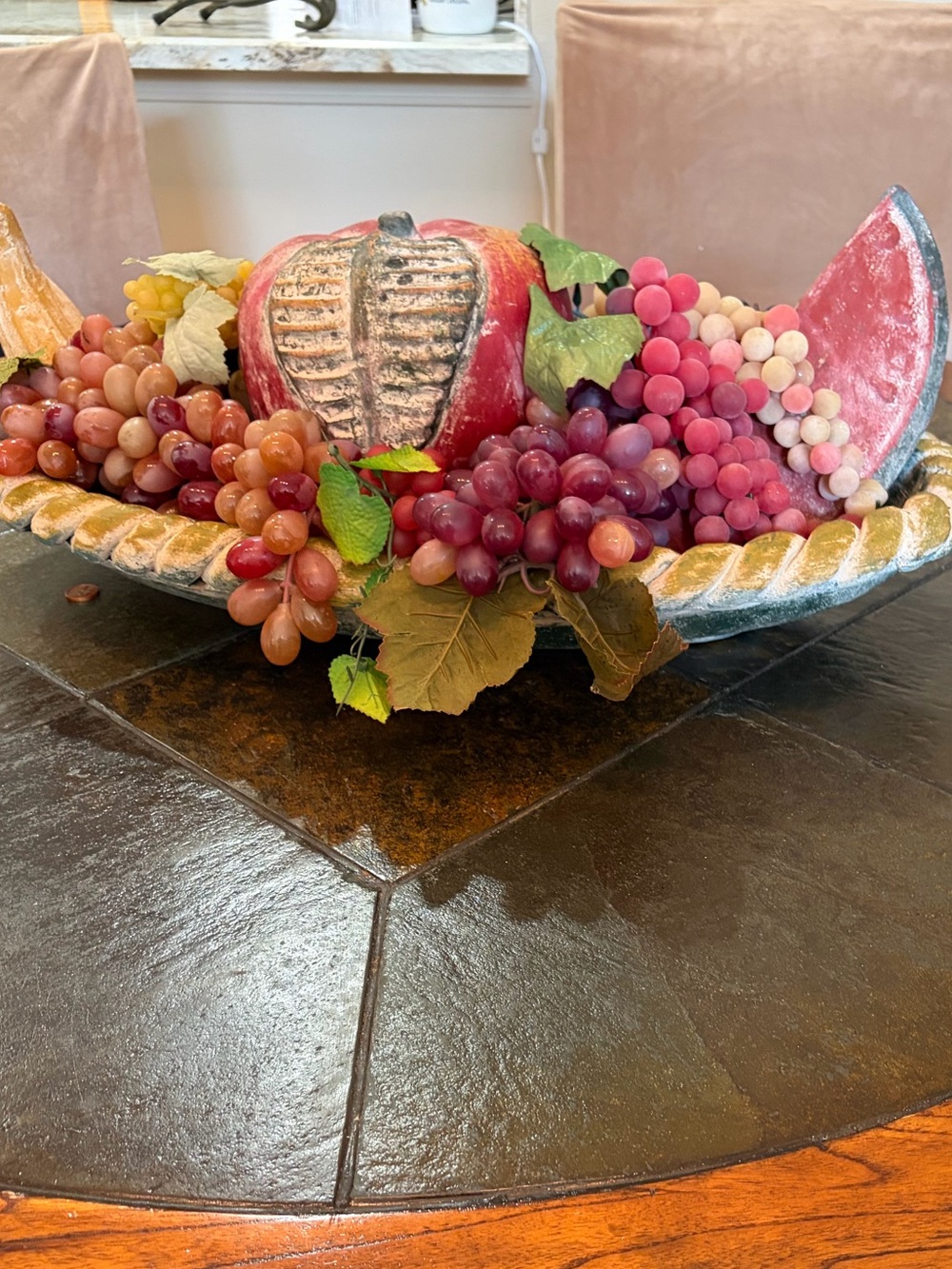 Decorative Faux Fruit Centerpiece with Grapes and Pomegranate